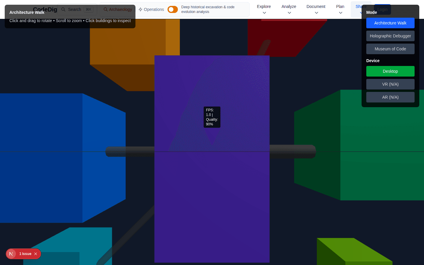 3D Architecture Walk — immersive codebase visualization